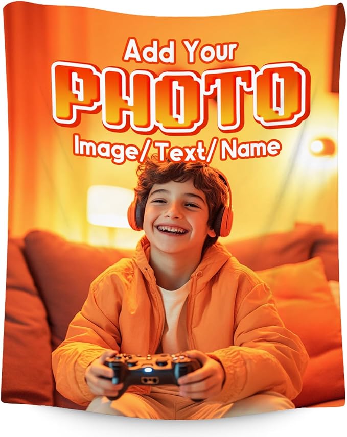 Customized Photo Gifts - Personalized Blanket with Picture Text - Custom Blanket Gifts with Your Design - Personalized Throws for Mom Dad Son Daughter - 40"x50" Soft Warm Flannel Throw