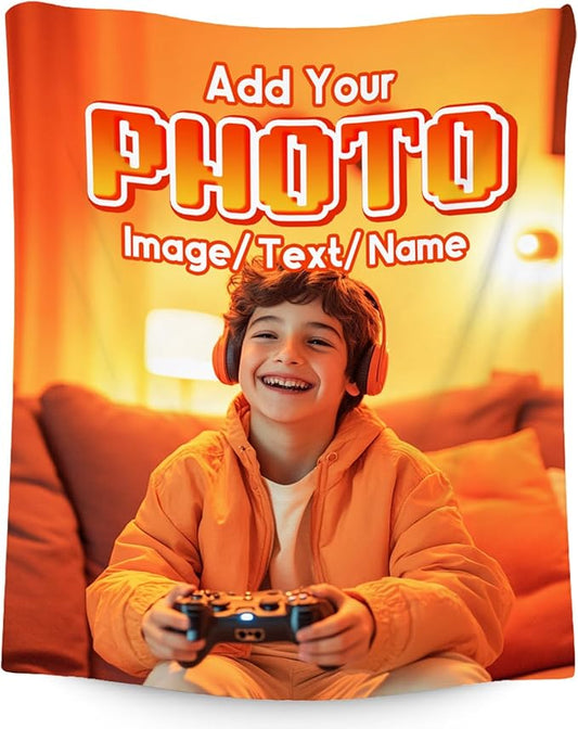 Customized Photo Gifts - Personalized Blanket with Picture Text - Custom Blanket Gifts with Your Design - Personalized Throws for Mom Dad Son Daughter - 50"x60" Soft Warm Flannel Throw