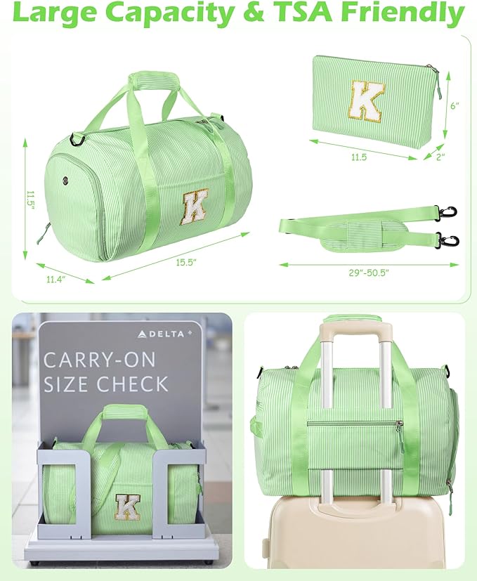 Party Favors for Teenager, Girls Travel Duffle Bag, Kids Initial Overnight Bags with Shoe Compartment, Personalized Weekend Bag with Makeup Pouch, Dorm Room Essentials (Letter I)