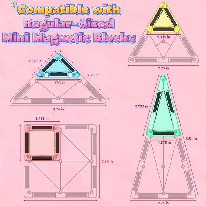 Mini Magnetic Tiles Toddler Travel Essentials Set with Case, Magnetic Blocks Building Montessori Educational Learning Sensory Preschool Toys for 3+ Year Old Boys Girls Birthday Gifts