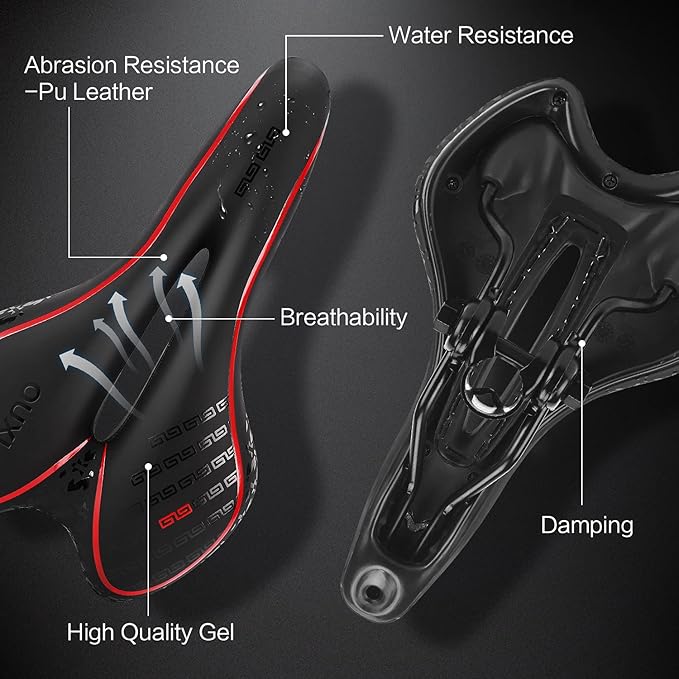 OUXI Comfort Bike Seat Comfortable Gel Bicycle Saddle Replacement Soft Padded with Shock Absorbing Waterproof for MTB Mountain Bike Road Bike Exercise Bike Men Women and Ladies