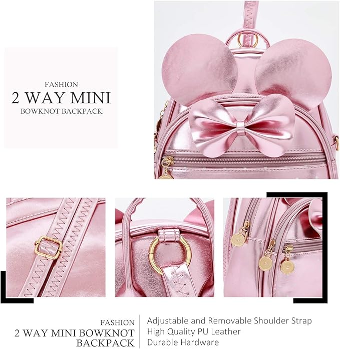 KL928 Girls Mini Backpack Bowknot Polka Dot Cute Small Daypacks Convertible Shoulder Bag Purse for Women