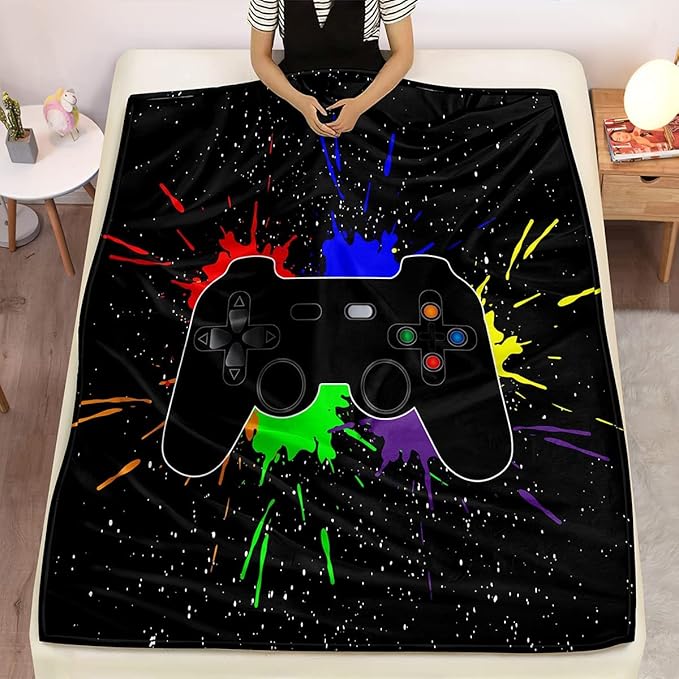 lirs Bedding Gaming Throw Blanket 60" x 50’’ Super Soft, Fleece, Gamer Gift for Couch Sofa for for Kids Boys Teens Video Game (MT-A01, 60’’x50)