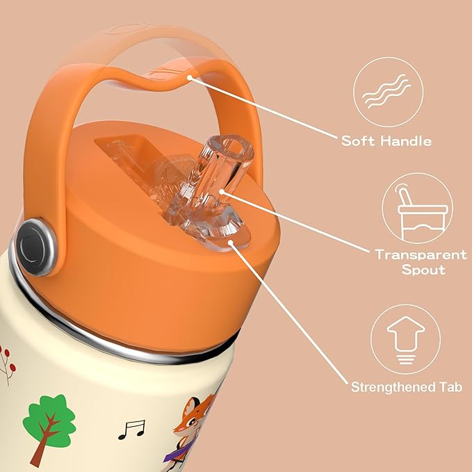 OISIZ Kids Water Bottle with Straw Lid 10oz, Vacuum Insulated 316 Stainless Steel Water Bottles for Kids for School, Leakproof Water Bottle, BPA Free and Keep Cold for 24 Hours