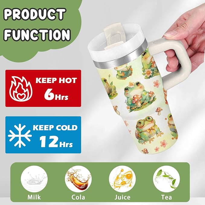 Frog Gifts for Kids - 14 Oz Cute Boys Girls Tumbler with Handle and Straw, Stainless Steel Insulated Tumbler, Sweatproof, for Sports, School, Travel - Frog Lovers Children Birthday Gifts Cups(1pc)