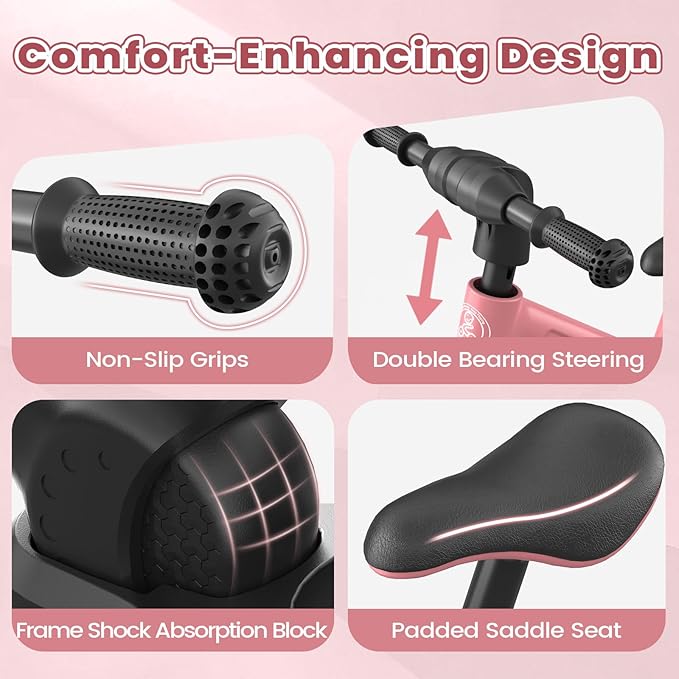 Ridego 14 Inch Balance Bike for Kids 3–6 Years, Lightweight Toddler Bike with Air Rubber Tires, Adjustable Seat, Durable Push Bicycle Gift for Boys & Girls