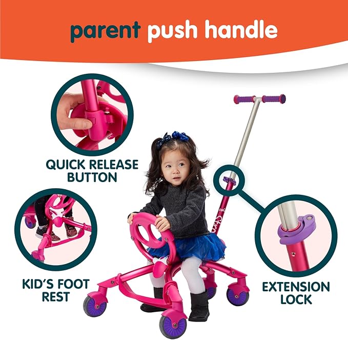 YBIKE Pewi Stroll – Indoor/Outdoor Walking Ride On Toy with Push Handle