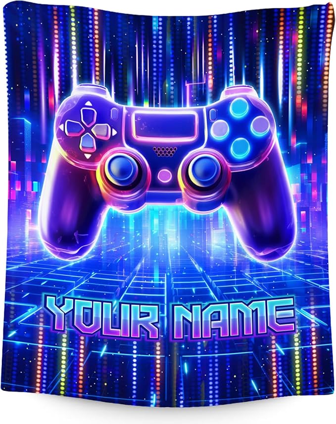 Mercuryelf Blanket for Boys Personalized Gaming Blankets Gifts - 4 Sizes Cozy Flannel Throw for Kids