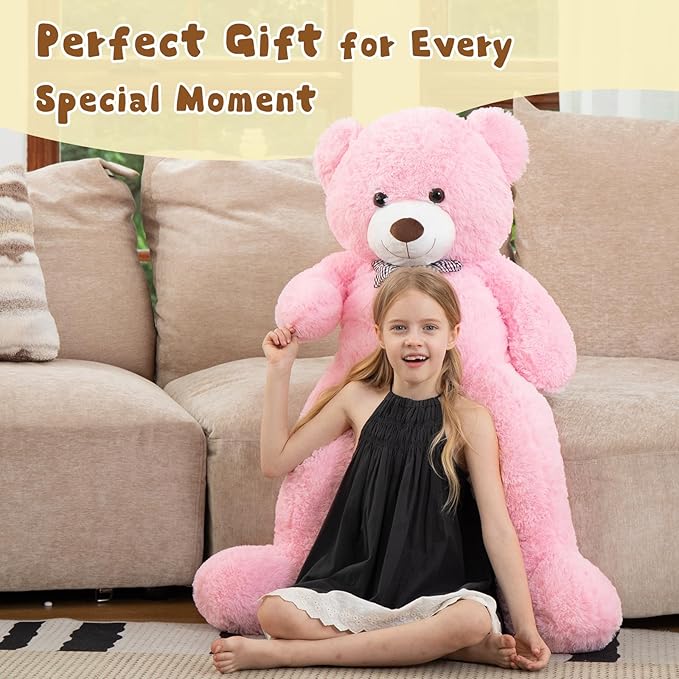 MorisMos Bow Tie Giant Teddy Bear 4 Feet, 47inch Classic Stuffed Animals Plush, Daughter Girlfriend Birthday Gift, Party Fover, Pink