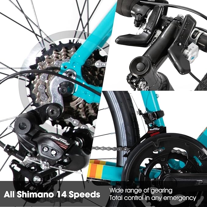 HILAND 700c Road Bike 14 Speed, Aluminum Frame Racing Bike, City Commuter Bicycle for Men Women