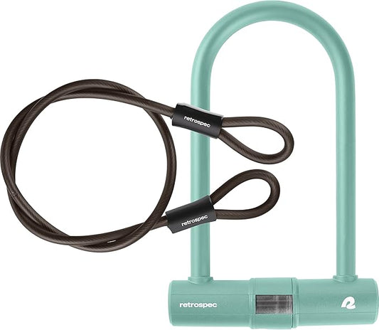 Retrospec Lookout U-Lock Bike Lock with 4Ft Security Cable, Heavy Duty Anti-Theft Bicycle Lock with 14mm Shackle, Pick Resistant & Secure Anti-Rotation Design
