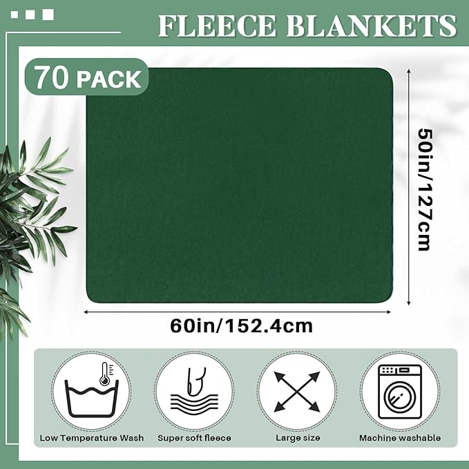 Newwiee 70 Pcs Fleece Throw Blankets Bulk Outdoor Wedding Guest Gifts Soft Lightweight Sleepover Lap Blankets Pet Home Sofa Couch Office Donation Homeless, 50 x 60 Inch (Green)