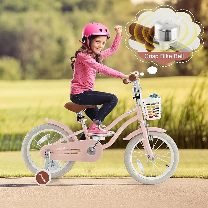 BABY JOY Kids Bike, 12 14 16 18 20 Inch Boys Girls Bike w/Adjustable Seat, Removable Basket, Handbrake & Coaster Brake, Training Wheels or Kickstand, Kids Bicycle with Multi-Color