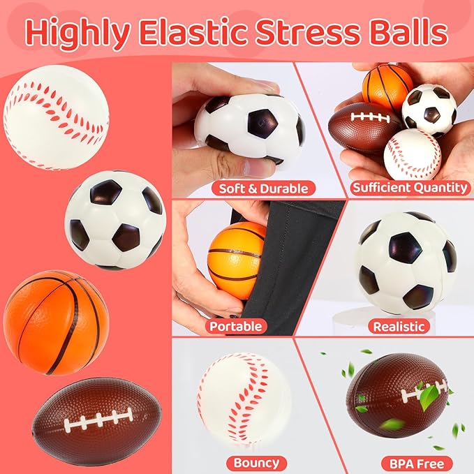 LiYiQ 28Pcs Valentines Day Gifts Cards with Basketball Soccer Football Baseball Stress Ball for Kids 2.36 Inch Sports Stress Balls Foam Bouncy Balls Ideal Valentine Gifts for Kids Classroom Exchange