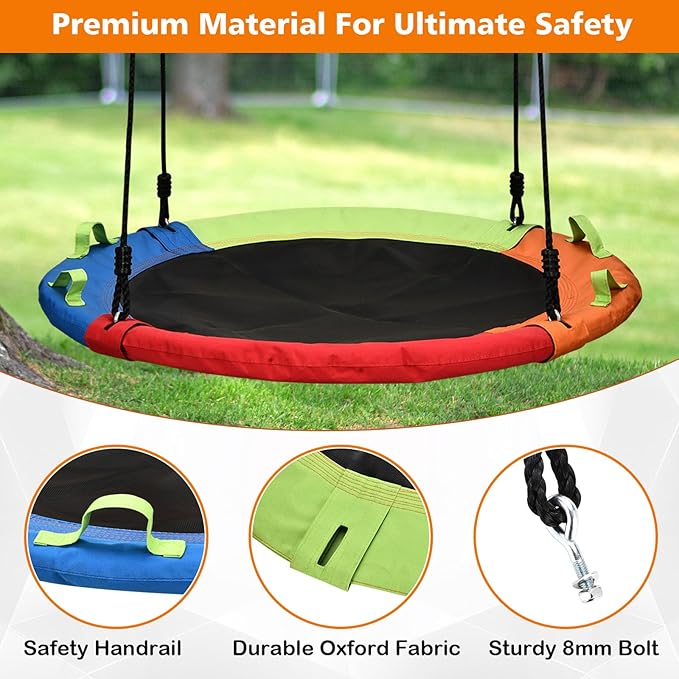 Tree Swing, Saucer Swing, 40 inch 900lbs Weight Capacity, with Adjustable Hanging Straps, for Backyard Outdoor, Multicolor, Circle Round Disc, Gifts for Kids