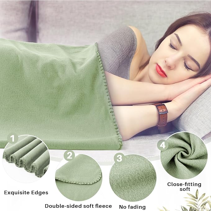 Newwiee 48 Pcs Fleece Throw Blankets Bulk Outdoor Wedding Guest Gifts Soft Lightweight Sleepover Lap Blankets Pet Home Sofa Couch Office Donation Homeless, 50 x 60 Inch (Sage Green)