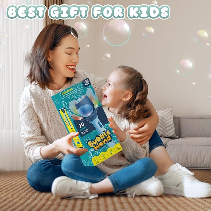 PANACARE Bubble Wand Blower for Kids Handheld Lotus Bubble Wand Automatic Bubble Machine with Battery/Light/10000+Bubbles/Bubble Solution Bubble Toy Gift for Girl Boys Party Weddings Outdoor Indoor