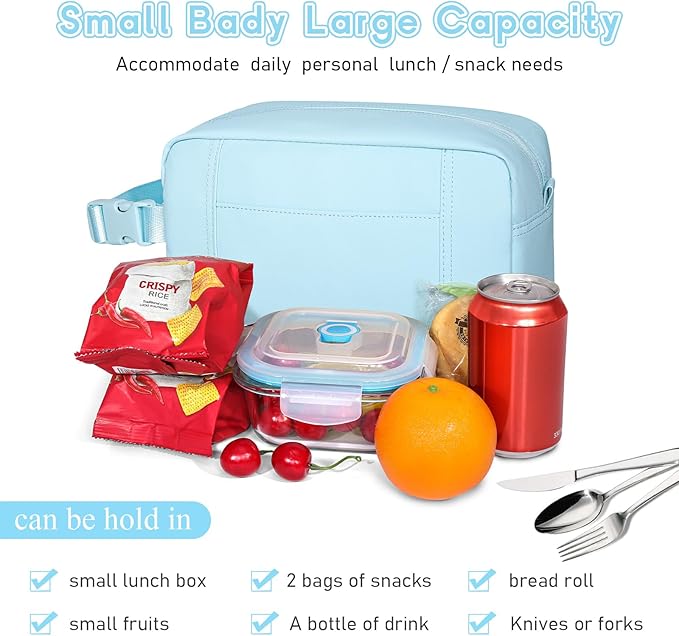 NOL Natural Organic Lifestyle Freezable Snack Bag, Leakproof Cooler Lunch Bag, Reusable, Zip Closure with Buckle Handle Nylon Waterproof Snack Box for Work Travel-Light blue