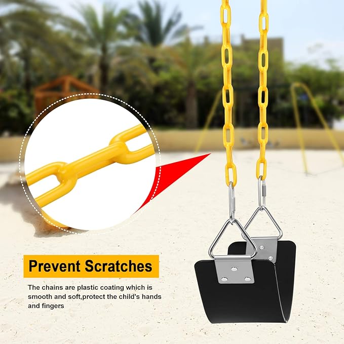 AGPTEK Swing Set, Seat with 66 Inch Anti-Rust Chains Thermoplastic Coated, Support 250lb, Cushion Accessories Replacement with Snap Hooks for Outdoors, Playground, Jungle & Gym - Black