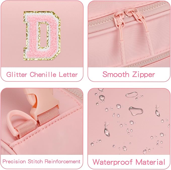 Initial Insulated Lunch Bag for Girls Kids, Back to School Gift, Reusable Leak-proof Lunch Box with Adjustable Strap for School Daycare Travel Picnic (Pink,D)