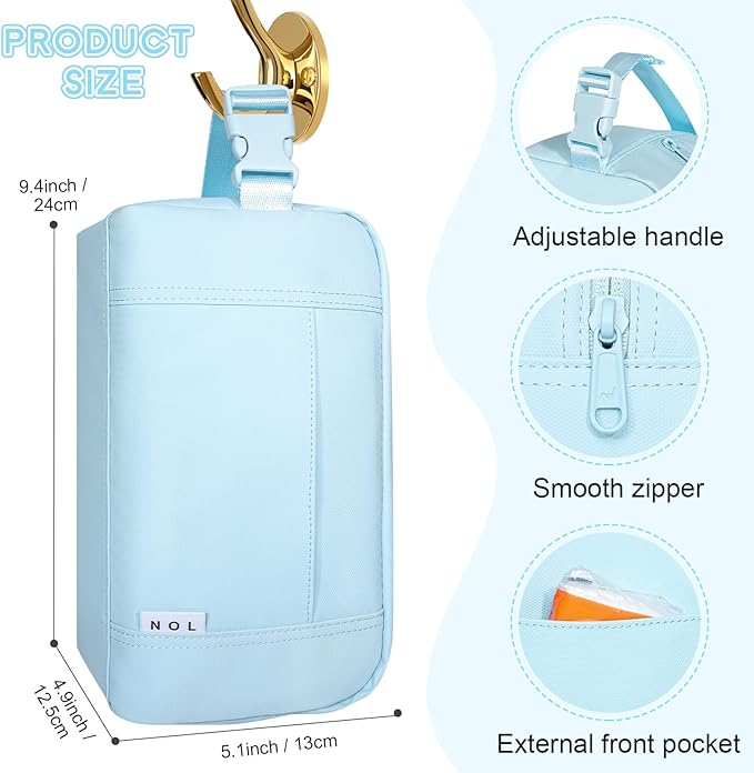 NOL Natural Organic Lifestyle Freezable Snack Bag, Leakproof Cooler Lunch Bag, Reusable, Zip Closure with Buckle Handle Nylon Waterproof Snack Box for Work Travel-Light blue