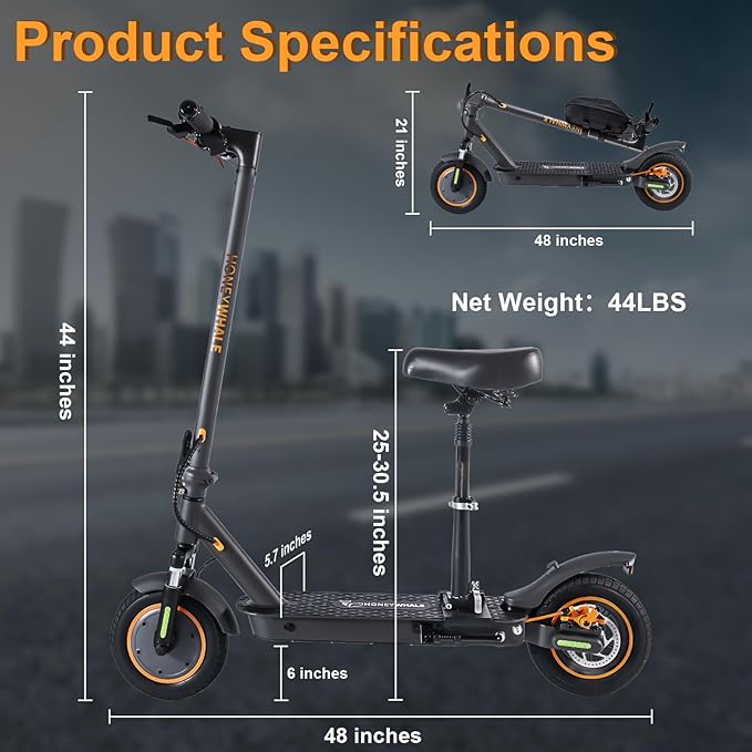 M2MAX-B Electric Scooter, 18 Miles Range, 350-500W Motor & Max Speed 20 Mph, 10" Pneumatic Tires, Cruise Control, Folding Commuter E-Scooter for Adults,with Locking Function