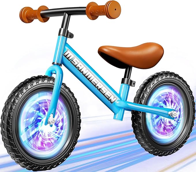 Colorful Lighting 12 Inch No Pedal Balance Bicycle Bike for Kids,Age 24 Months to 5 Years Old Lightweight Steady Balancing Bike with Adjustable Handlebar&Seat,Birthday Gift for 2 3 4 5 Year Old.