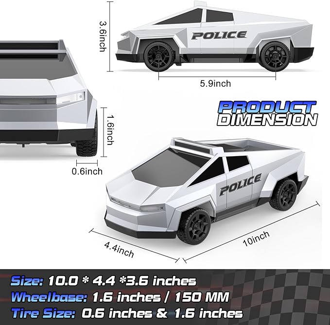 1:24 RC Cars Toys, 2.4GHz All Terrain Remote Control Police Car for Boys 4-7 8-12 with Light, Electric Pickup Truck Christmas Birthday Gifts Toys for Boys Girls