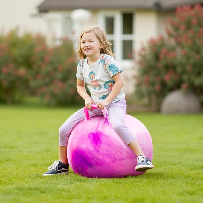 EVERICH TOY Hopper Ball for Kids 7-12, 20In Hoppity Hop Ball, Pink Purple Clouds Sit On Bouncy Balls with Handle, Indoor Outdoor Jumping Hopping Toys for Boys & Girls Gifts with Pump