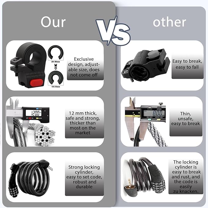 E Scooter Lock, Bike Combination Cable Locks Compatible with Xiaomi M365/Max/GXL/Ninebot/Segway/Motor/Bicycle Lock 4 ft Long/0.472In Scooter Anti-Theft Ideal 4 Digit/12 Steel Cable