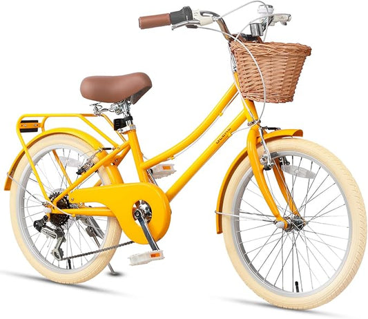 Glerc 20 24 26 Inch Beach Cruiser Bike, 6-Speed Hybrid City Bicycle for Girls Youth and Over 6 Years Old, Missy Bike with Wicker Basket & Lightweight, Multiple Colors