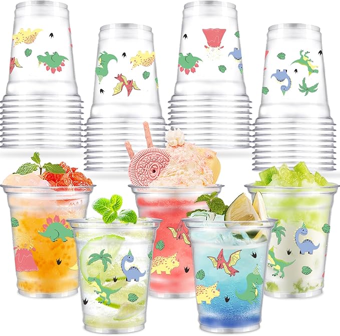 QICI 40pcs Dinosaur Party Cups Dinosaurs disposable Plastic Cups Dinosaur Themed Drinking Cups for Kids Dinosaurs Birthday Party Decorations Supplies