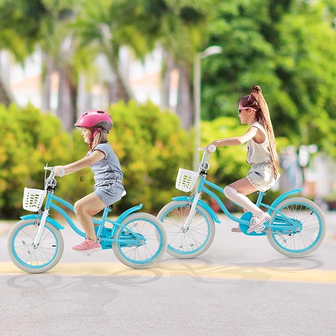 COSTWAY Kids Bike, 12 14 16 18 Inch Toddler Bike Children Bicycle w/Training Wheels, Hand & Coaster Brakes, Adjustable Saddle & Handlebar, Basket, Bell, Kids Bicycle for Girls Boys Aged 3-8 Years Old