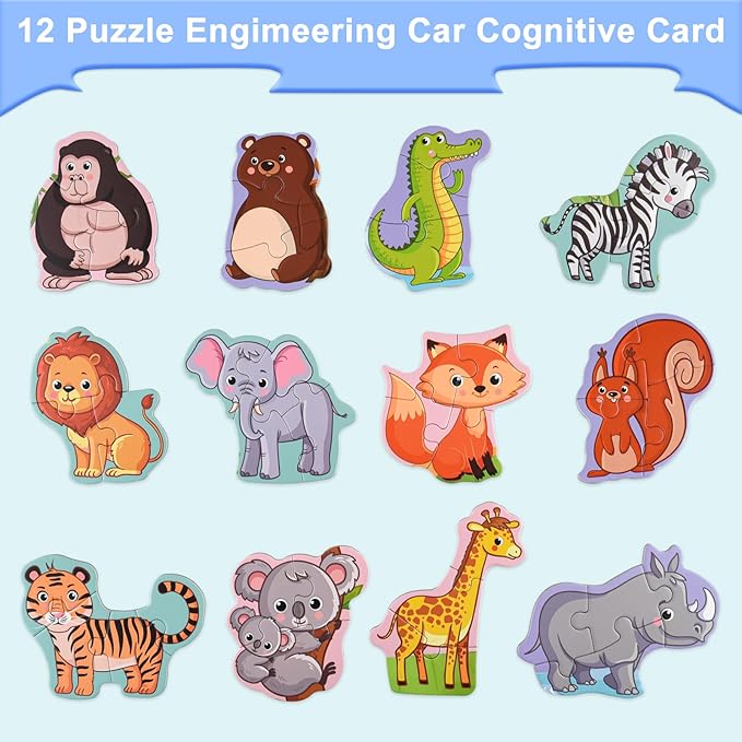 ASTARON 3D Magnetic Animal Puzzle with 60 Puffy Stickers for Toddlers, 41 Pieces Puzzles Preschool Education Learning Travel Toys Car Plane Activities for Kids Road Trip Birthday Gifts