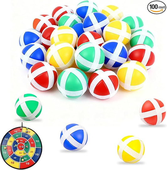 100 Pcs Sticky Balls for Fabric Dart Board, Hook and Loop Safe Sport Balls for Indoor Outdoor Party Games for Kids and Adults, 4 Colors
