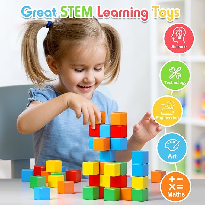 Magnetic Blocks, 1.41 inch Large Magnetic Building Blocks for Toddlers 3 4 5 6 7 8 Years Old Boys Girls, 3D Magneti Cubes for Kids,Montessori Toys Sensory STEM Education Preschool Magnet Toys 1-3Gift