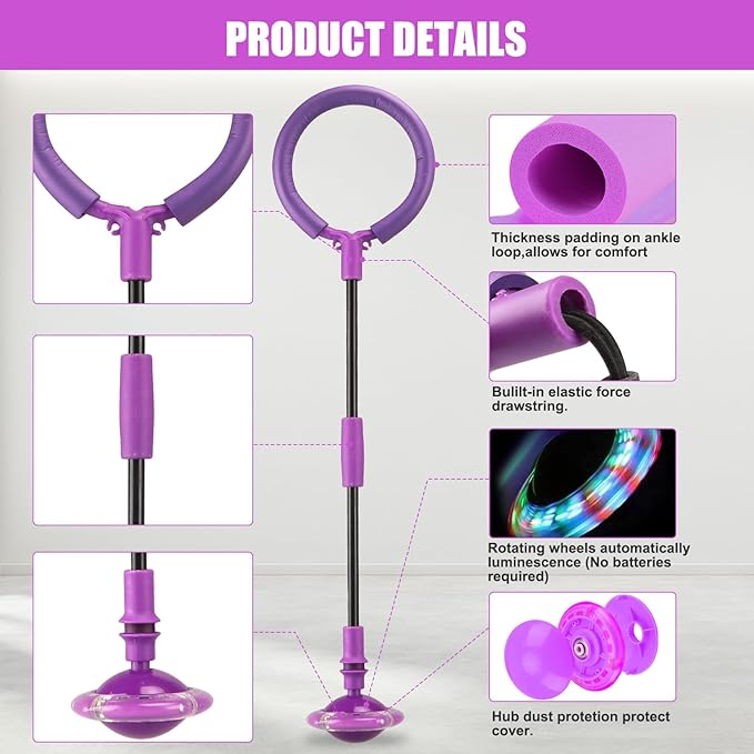 Ankle Skip Ball for Kids - Foldable Flash Wheel Skip Ball, Outside Game Toys for Kids & Adults, Gift for Boys & Girls Age 5 6 7 8 9 10 Years Old, Purple