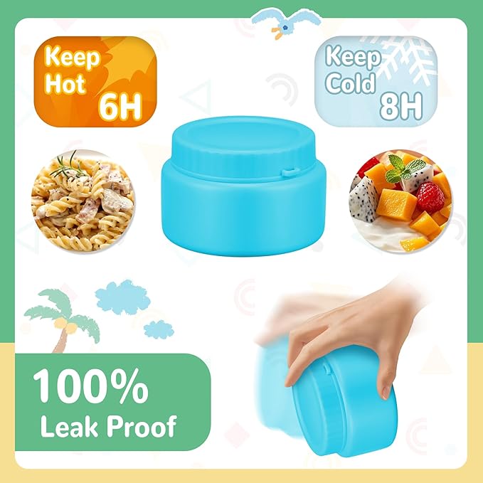 Bento Lunch Box with 10oz Soup Thermo for Kids Insulated Lunch Bag & Foldable Silicone Cup Food Leak Proof Food Container with 5 Compartment for Kid to Shool Travel