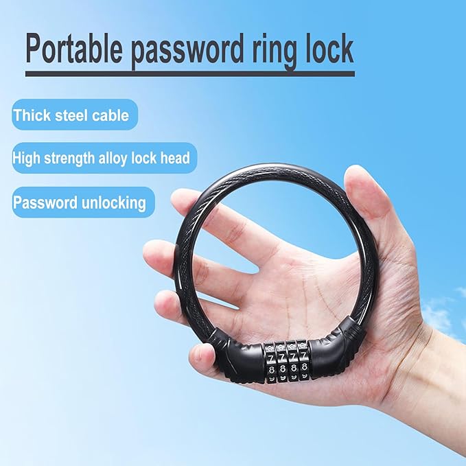 Bike Lock Cable, Heavy Duty Anti Theft Bicycle Lock Chain, Combo Bike Locks, 4 Digit Security Resettable Combination Lock Portable Code Lock Cable Bicycle Cable Locks for Bike 16 inches 2 Pcs