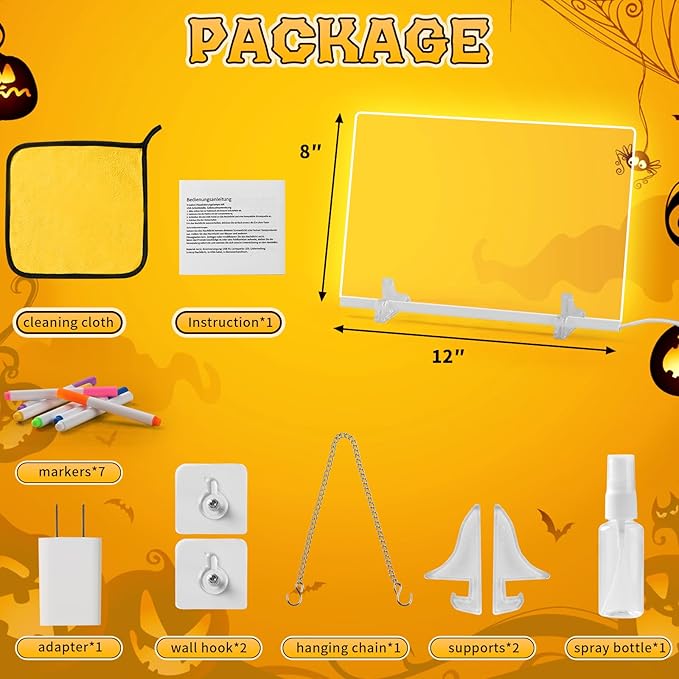 Lumiboard Led Drawing Board with 7 Colors,Light Up Acrylic Cosmody Drawing Board,Glowing Acrylic Dry Erase Board with Light,Lumiboard Led Boards to Write On,Halloween Gifts for Kids (12“*8”)