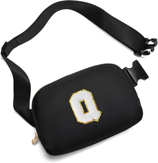 Gitus Birthday Gifts for 8 9 10 11 12 13 Year Old Girls Personalized Fanny Pack Crossbody Bags with Initial Letter Patch Belt Bag for Teen Girls Cute Trendy Stuff Travel Essentials (Black-Q)