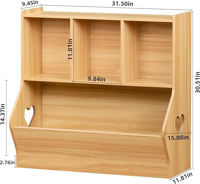 Lerliuo Kids Toy Storage Organizer, Children Small Bookcase and Bookshelf, Toddler 4 Cubby Toy Storage Cabinet, Toy Shelf for Playroom, Bedroom, Living Room, Nursery, School 29.53'' H (Natural)