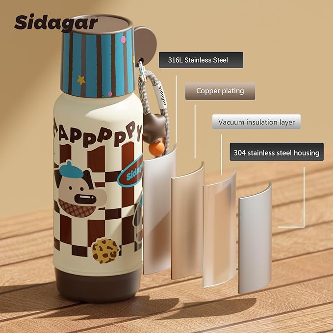 20 oz Cute Tumbler witn Lid and Straw, Insulated Stainless Steel Kids Water Bottle with Strap, Travel Leak Proof Coffee Cup, Dog