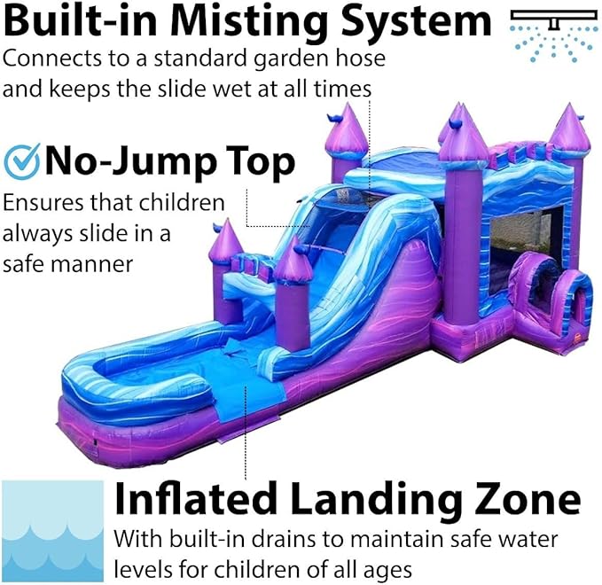 TentandTable Inflatable Bounce House Water Slide for Kids 5-12 Large, Commercial Grade Mega Bouncy Castle for Adults, Jump House, Includes Electric Air Blower, 32' L x 16' W x 15' H, Purple Marble