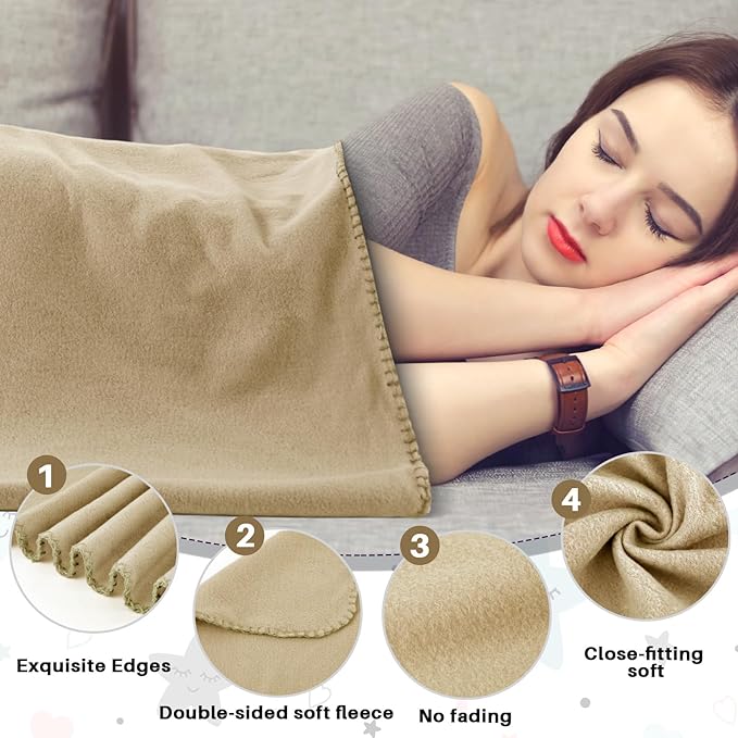 Newwiee 48 Pcs Fleece Throw Blankets Bulk Outdoor Wedding Guest Gifts Soft Lightweight Sleepover Lap Blankets Pet Home Sofa Couch Office Donation Homeless, 50 x 60 Inch (Khaki)