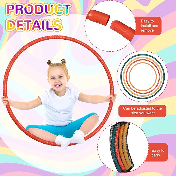 Sratte 12 Pcs Toy Hoop for Kid Detachable Adjustable Toy Hoop Colored Exercise Ring Plastic Circle for Kid Teen Gymnastics Equipment Require Self Assembly (28 Inch,Warm Color Series)