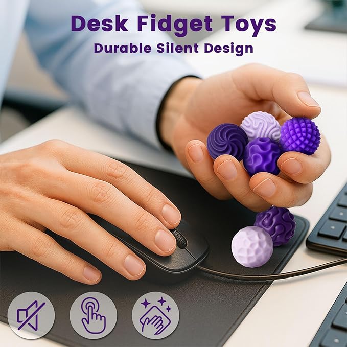 LovesTown 6PCS Silicone Magnetic Fidget Balls, Sensory Toys Stress Balls for Adults Teens Quiet Desk Toys with Texture for Office School Birthday Fun Gift (Purple)