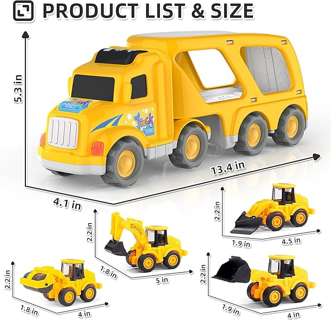 Veslier Construction Truck Toys for Boys Girls Age 3 4 5 6 Years Old，Carrier Transport Trucks for Kids 3-4 3-5 Year Old，Christmas Birthday Gift Toddler Toys.