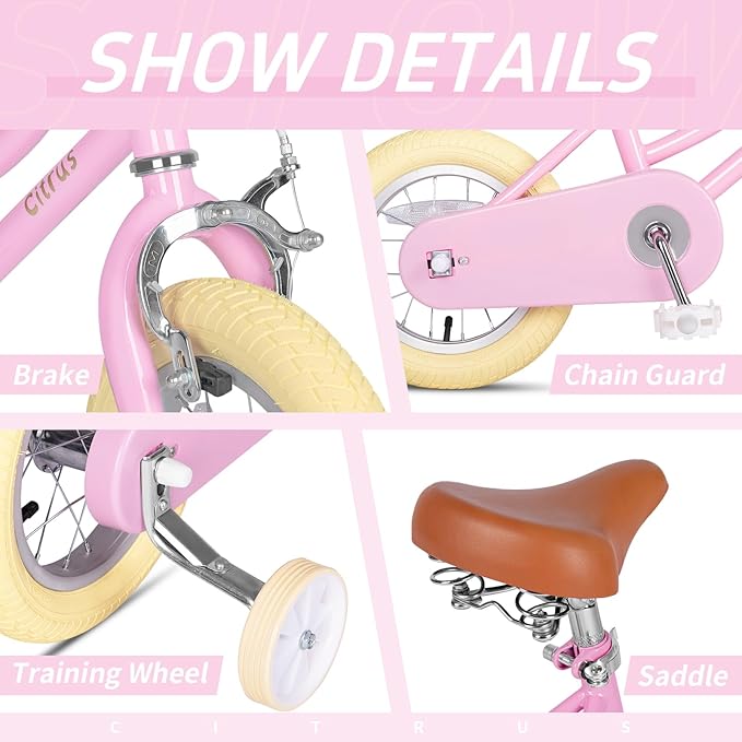 Girls Bike for Age 2-12 Years Old Kids Toddlers 12 14 16 18 20 Inches Retro Bicycles with Training Wheels Basket Bell Ring, Multiple Colors