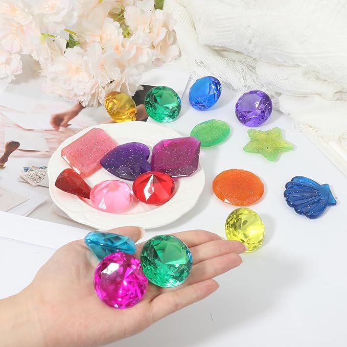 Diving Gems Pool Toys, 15 PCS Colorful Big Diamond Easter Eggs Filler Diamond Toys, Sinking Swimming Pool Toys, Underwater Gemstones Diving Dive Throw Swimming Water Games Summer Pirate Gifts Toys